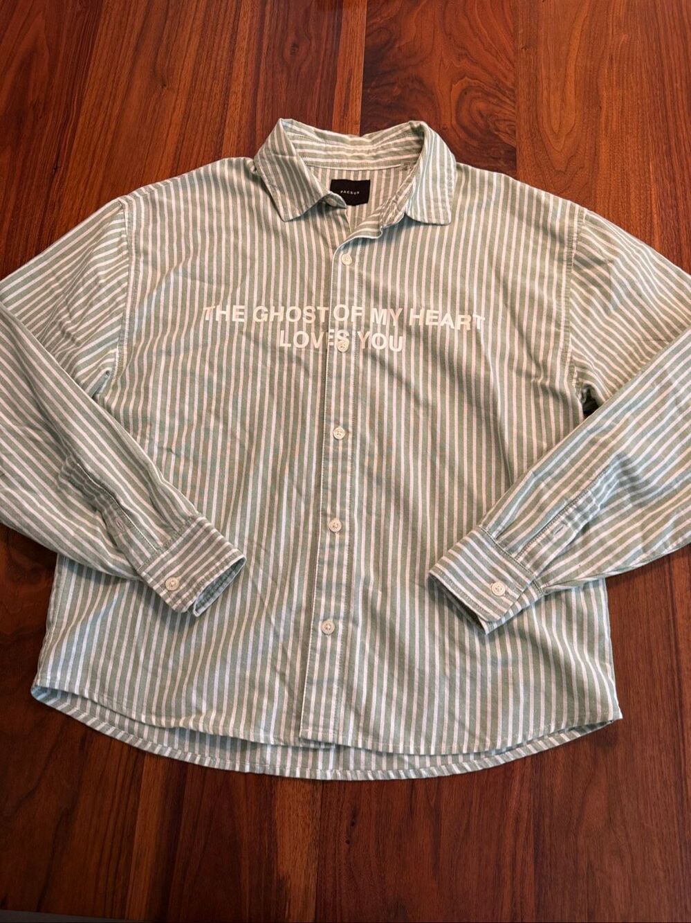 Pacsun Women's Green Ghost Striped Woven Long Sleeve Button Up Shirt Small NWOT